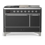 ILVE Majestic III 48-inch Dual Fuel Range with 5 Liquid Propane Burner, Griddle, French Top and Solid Door Electric Oven in Graphite Matte with Chrome Trim (UM48FSQNR3MGCLP)