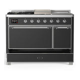 ILVE Majestic III 48-inch Dual Fuel Range with 5 Liquid Propane Burner, Griddle, French Top and Solid Door Electric Oven in Graphite Matte with Chrome Trim (UM48FSQNR3MGCLP)