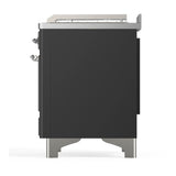 ILVE Majestic III 48-inch Dual Fuel Range with 5 Liquid Propane Burner, Griddle, French Top and Solid Door Electric Oven in Graphite Matte with Chrome Trim (UM48FSQNR3MGCLP)