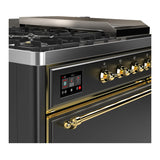 ILVE Majestic III 48-inch Dual Fuel Range with 5 Natural Gas Burner, Griddle, French Top and Solid Door Electric Oven in Graphite Matte with Brass Trim (UM48FSQNR3MGG)