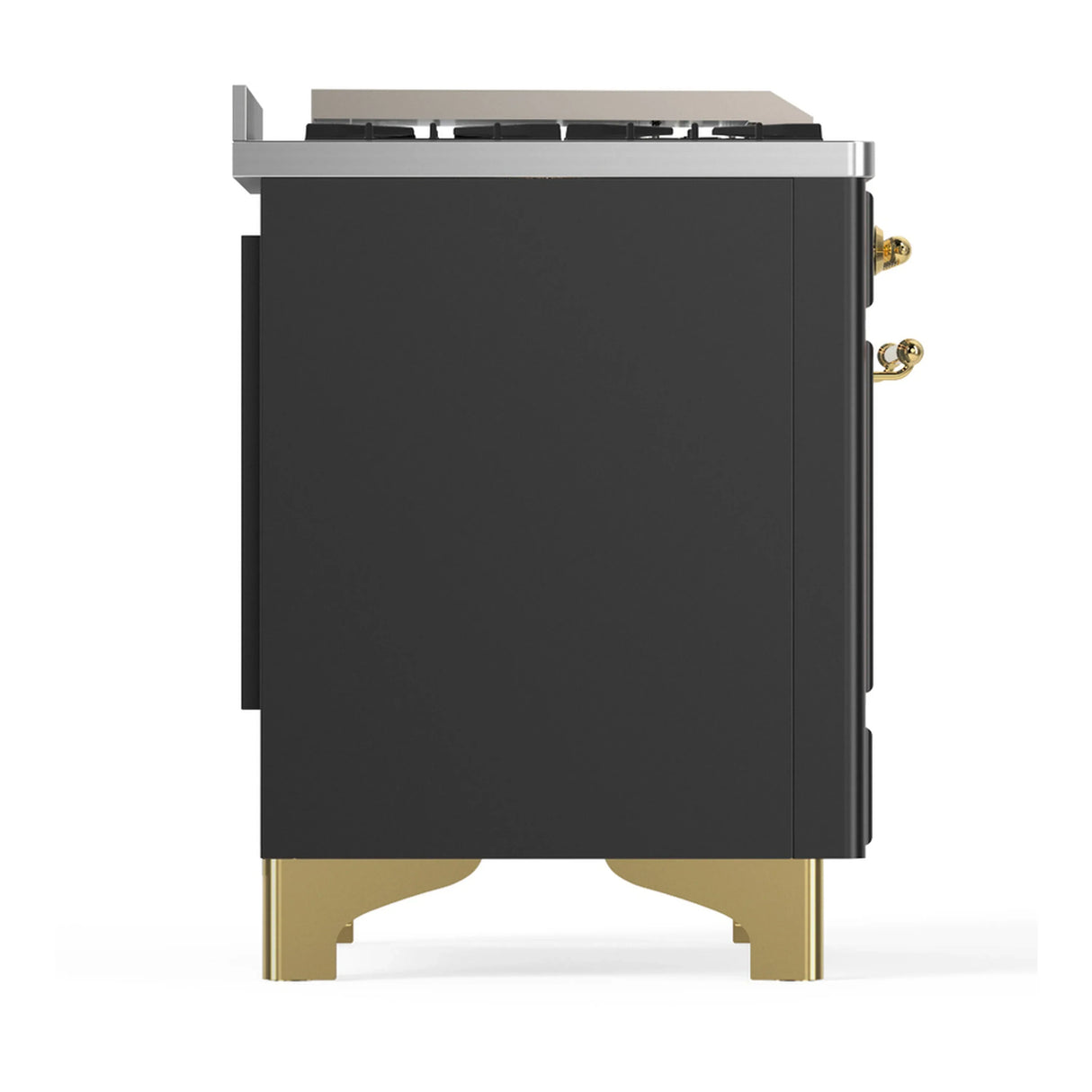 ILVE Majestic III 48-inch Dual Fuel Range with 5 Natural Gas Burner, Griddle, French Top and Solid Door Electric Oven in Graphite Matte with Brass Trim (UM48FSQNR3MGG)