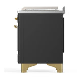 ILVE Majestic III 48-inch Dual Fuel Range with 5 Natural Gas Burner, Griddle, French Top and Solid Door Electric Oven in Graphite Matte with Brass Trim (UM48FSQNR3MGG)