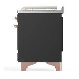 ILVE Majestic III 48-inch Dual Fuel Range with 5 Liquid Propane Burner, Griddle, French Top and Solid Door Electric Oven in Graphite Matte with Copper Trim (UM48FSQNR3MGPLP)