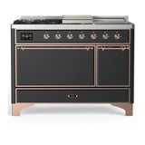 ILVE Majestic III 48-inch Dual Fuel Range with 5 Liquid Propane Burner, Griddle, French Top and Solid Door Electric Oven in Graphite Matte with Copper Trim (UM48FSQNR3MGPLP)