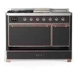 ILVE Majestic III 48-inch Dual Fuel Range with 5 Liquid Propane Burner, Griddle, French Top and Solid Door Electric Oven in Graphite Matte with Copper Trim (UM48FSQNR3MGPLP)