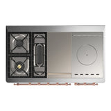 ILVE Majestic III 48-inch Dual Fuel Range with 5 Liquid Propane Burner, Griddle, French Top and Solid Door Electric Oven in Graphite Matte with Copper Trim (UM48FSQNR3MGPLP)