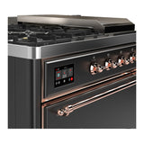 ILVE Majestic III 48-inch Dual Fuel Range with 5 Liquid Propane Burner, Griddle, French Top and Solid Door Electric Oven in Graphite Matte with Copper Trim (UM48FSQNR3MGPLP)