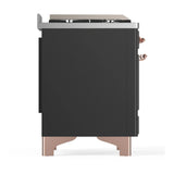 ILVE Majestic III 48-inch Dual Fuel Range with 5 Liquid Propane Burner, Griddle, French Top and Solid Door Electric Oven in Graphite Matte with Copper Trim (UM48FSQNR3MGPLP)