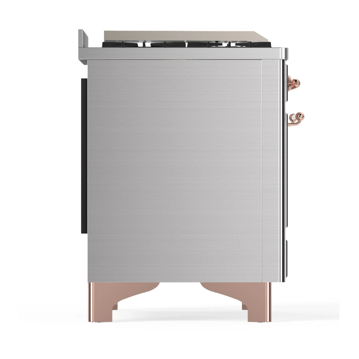 ILVE Majestic III 48-inch Dual Fuel Range with 5 Natural Gas Burner, Griddle, French Top and Solid Door Electric Oven in Stainless Steel with Copper Trim (UM48FSQNR3SSP)