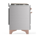 ILVE Majestic III 48-inch Dual Fuel Range with 5 Natural Gas Burner, Griddle, French Top and Solid Door Electric Oven in Stainless Steel with Copper Trim (UM48FSQNR3SSP)