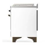 ILVE Majestic III 48-inch Dual Fuel Range with 5 Natural Gas Burner, Griddle, French Top and Solid Door Electric Oven in White with Burnished Trim (UM48FSQNR3WHB)