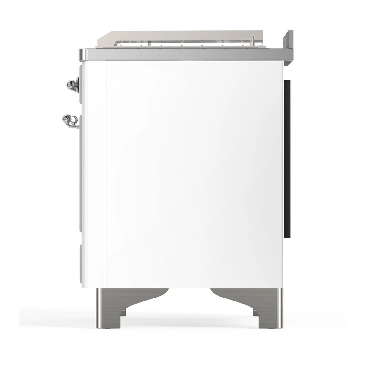 ILVE Majestic III 48-inch Dual Fuel Range with 5 Natural Gas Burner, Griddle, French Top and Solid Door Electric Oven in White with Chrome Trim (UM48FSQNR3WHC)