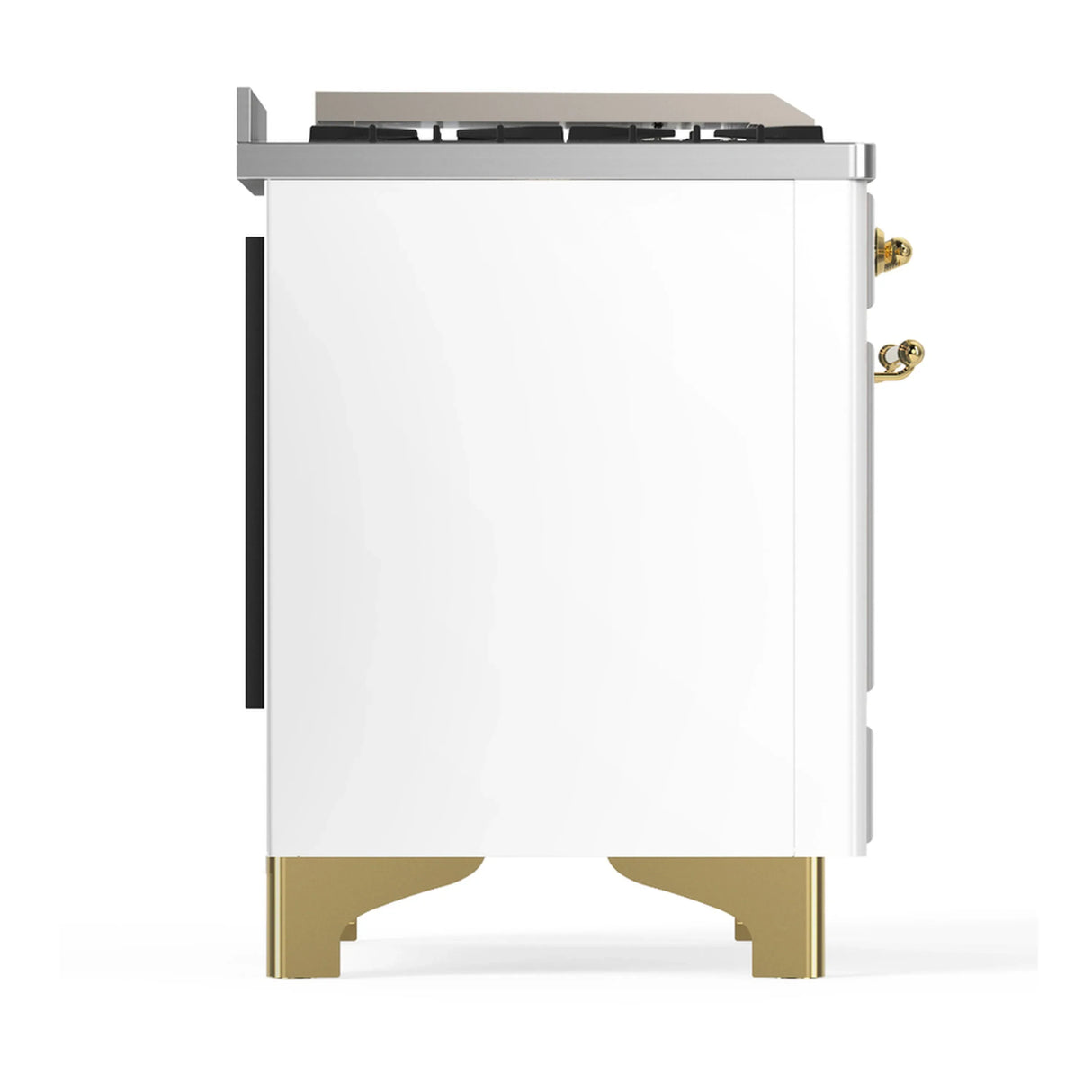 ILVE Majestic III 48-inch Dual Fuel Range with 5 Liquid Propane Burner, Griddle, French Top and Solid Door Electric Oven in White with Brass Trim (UM48FSQNR3WHGLP)