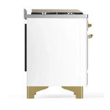 ILVE Majestic III 48-inch Dual Fuel Range with 5 Liquid Propane Burner, Griddle, French Top and Solid Door Electric Oven in White with Brass Trim (UM48FSQNR3WHGLP)