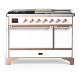 ILVE Majestic III 48-inch Dual Fuel Range with 5 Liquid Propane Burner, Griddle, French Top and Solid Door Electric Oven in White with Copper Trim (UM48FSQNR3WHPLP)