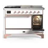ILVE Majestic III 48-inch Dual Fuel Range with 5 Liquid Propane Burner, Griddle, French Top and Solid Door Electric Oven in White with Copper Trim (UM48FSQNR3WHPLP)