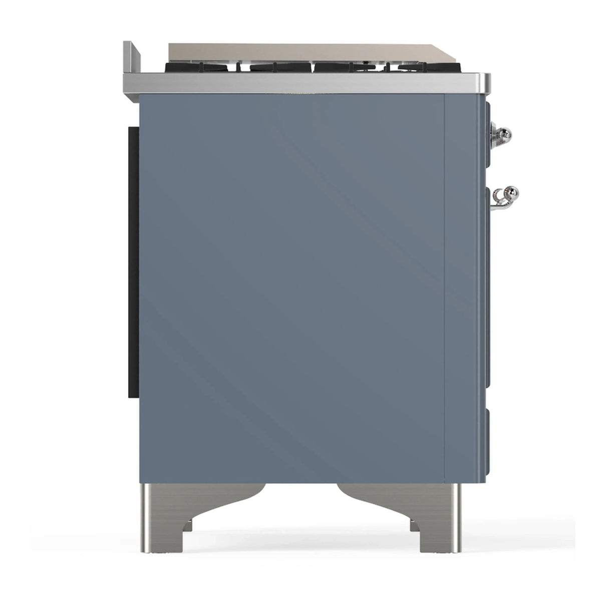 ILVE Majestic III 60-inch Dual Fuel Range with 7 Natural Gas Burner, Griddle and Triple Glass Door Electric Oven in Blue Grey with Chrome Trim (UM60FNR3BGC)