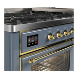 ILVE Majestic III 60-inch Dual Fuel Range with 7 Natural Gas Burner, Griddle and Triple Glass Door Electric Oven in Blue Grey with Brass Trim (UM60FNR3BGG)