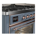 ILVE Majestic III 60-inch Dual Fuel Range with 5 Liquid Propane Burner, Griddle and Triple Glass Door Electric Oven in Blue Grey with Copper Trim (UM60FNR3BGPLP)