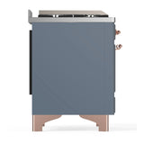 ILVE Majestic III 60-inch Dual Fuel Range with 5 Liquid Propane Burner, Griddle and Triple Glass Door Electric Oven in Blue Grey with Copper Trim (UM60FNR3BGPLP)