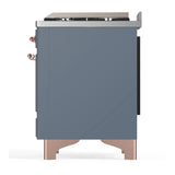 ILVE Majestic III 60-inch Dual Fuel Range with 5 Liquid Propane Burner, Griddle and Triple Glass Door Electric Oven in Blue Grey with Copper Trim (UM60FNR3BGPLP)