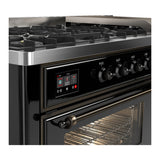 ILVE Majestic III 60-inch Dual Fuel Range with 5 Liquid Propane Burner, Griddle and Triple Glass Door Electric Oven in Glossy Black with Burnished Trim (UM60FNR3BKBLP)