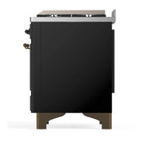 ILVE Majestic III 60-inch Dual Fuel Range with 5 Liquid Propane Burner, Griddle and Triple Glass Door Electric Oven in Glossy Black with Burnished Trim (UM60FNR3BKBLP)