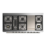 ILVE Majestic III 60-inch Dual Fuel Range with 5 Liquid Propane Burner, Griddle and Triple Glass Door Electric Oven in Glossy Black with Burnished Trim (UM60FNR3BKBLP)