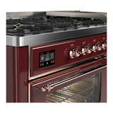 ILVE Majestic III 60-inch Dual Fuel Range with 7 Natural Gas Burner, Griddle and Triple Glass Door Electric Oven in Burgundy with Copper Trim (UM60FNR3BUP)
