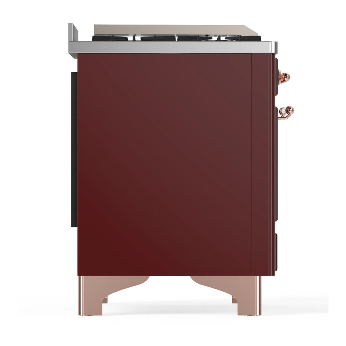 ILVE Majestic III 60-inch Dual Fuel Range with 7 Natural Gas Burner, Griddle and Triple Glass Door Electric Oven in Burgundy with Copper Trim (UM60FNR3BUP)