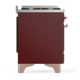 ILVE Majestic III 60-inch Dual Fuel Range with 7 Natural Gas Burner, Griddle and Triple Glass Door Electric Oven in Burgundy with Copper Trim (UM60FNR3BUP)