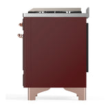 ILVE Majestic III 60-inch Dual Fuel Range with 7 Natural Gas Burner, Griddle and Triple Glass Door Electric Oven in Burgundy with Copper Trim (UM60FNR3BUP)
