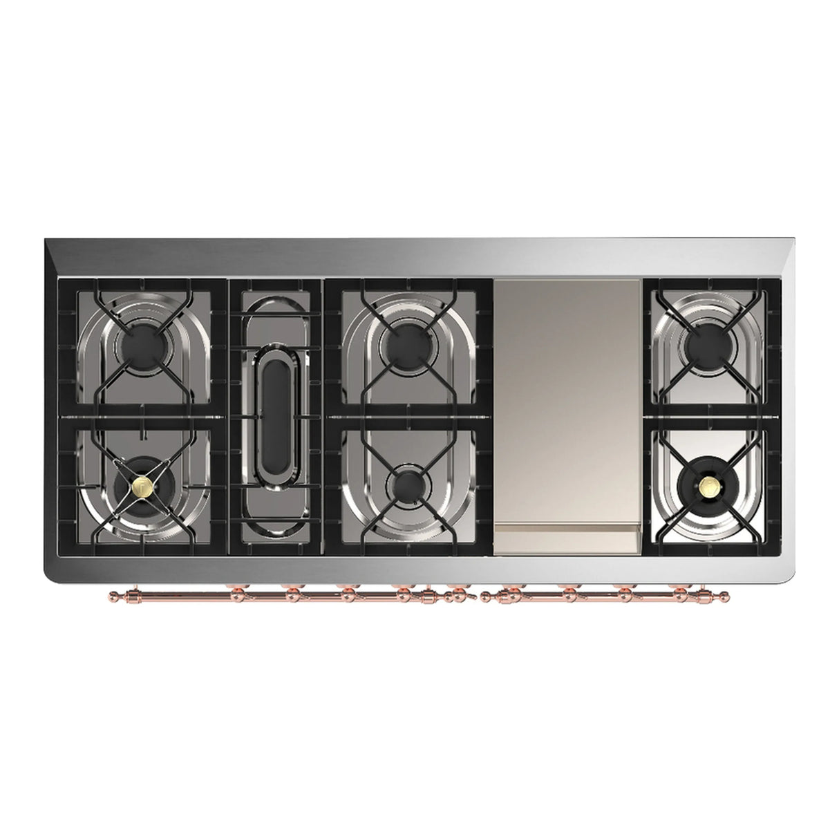 ILVE Majestic III 60-inch Dual Fuel Range with 7 Natural Gas Burner, Griddle and Triple Glass Door Electric Oven in Burgundy with Copper Trim (UM60FNR3BUP)
