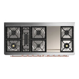 ILVE Majestic III 60-inch Dual Fuel Range with 7 Natural Gas Burner, Griddle and Triple Glass Door Electric Oven in Burgundy with Copper Trim (UM60FNR3BUP)