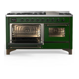 ILVE Majestic III 60-inch Dual Fuel Range with 5 Liquid Propane Burner, Griddle and Triple Glass Door Electric Oven in Emerald Green with Burnished Trim (UM60FNR3EGBLP)
