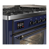ILVE Majestic III 60-inch Dual Fuel Range with 7 Natural Gas Burner, Griddle and Triple Glass Door Electric Oven in Midnight Blue with Burnished Trim (UM60FNR3MBB)