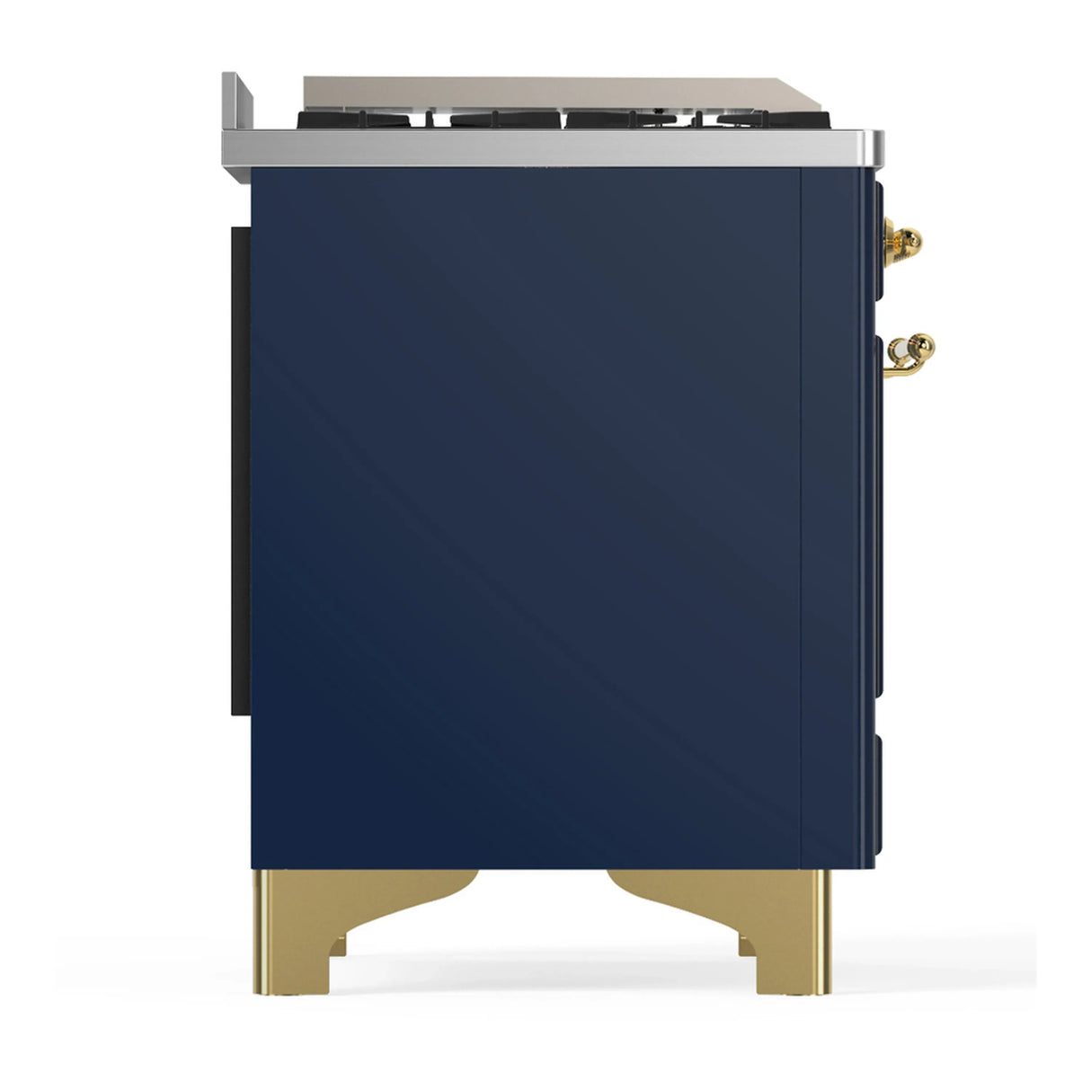 ILVE Majestic III 60-inch Dual Fuel Range with 7 Natural Gas Burner, Griddle and Triple Glass Door Electric Oven in Blue Grey with Brass Trim (UM60FNR3MBG)