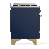 ILVE Majestic III 60-inch Dual Fuel Range with 7 Natural Gas Burner, Griddle and Triple Glass Door Electric Oven in Blue Grey with Brass Trim (UM60FNR3MBG)