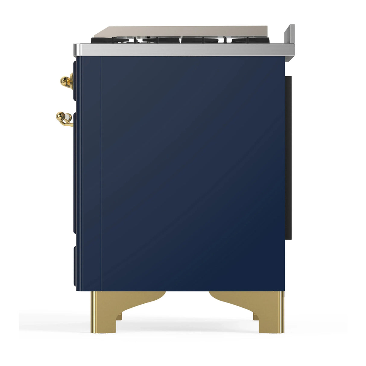 ILVE Majestic III 60-inch Dual Fuel Range with 7 Natural Gas Burner, Griddle and Triple Glass Door Electric Oven in Blue Grey with Brass Trim (UM60FNR3MBG)