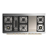 ILVE Majestic III 60-inch Dual Fuel Range with 7 Natural Gas Burner, Griddle and Triple Glass Door Electric Oven in Blue Grey with Brass Trim (UM60FNR3MBG)