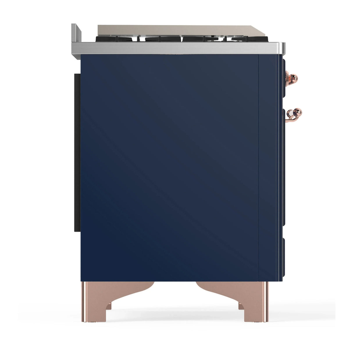 ILVE Majestic III 60-inch Dual Fuel Range with 5 Liquid Propane Burner, Griddle and Triple Glass Door Electric Oven in Midnight Blue with Copper Trim (UM60FNR3MBPLP)