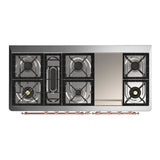 ILVE Majestic III 60-inch Dual Fuel Range with 5 Liquid Propane Burner, Griddle and Triple Glass Door Electric Oven in Midnight Blue with Copper Trim (UM60FNR3MBPLP)