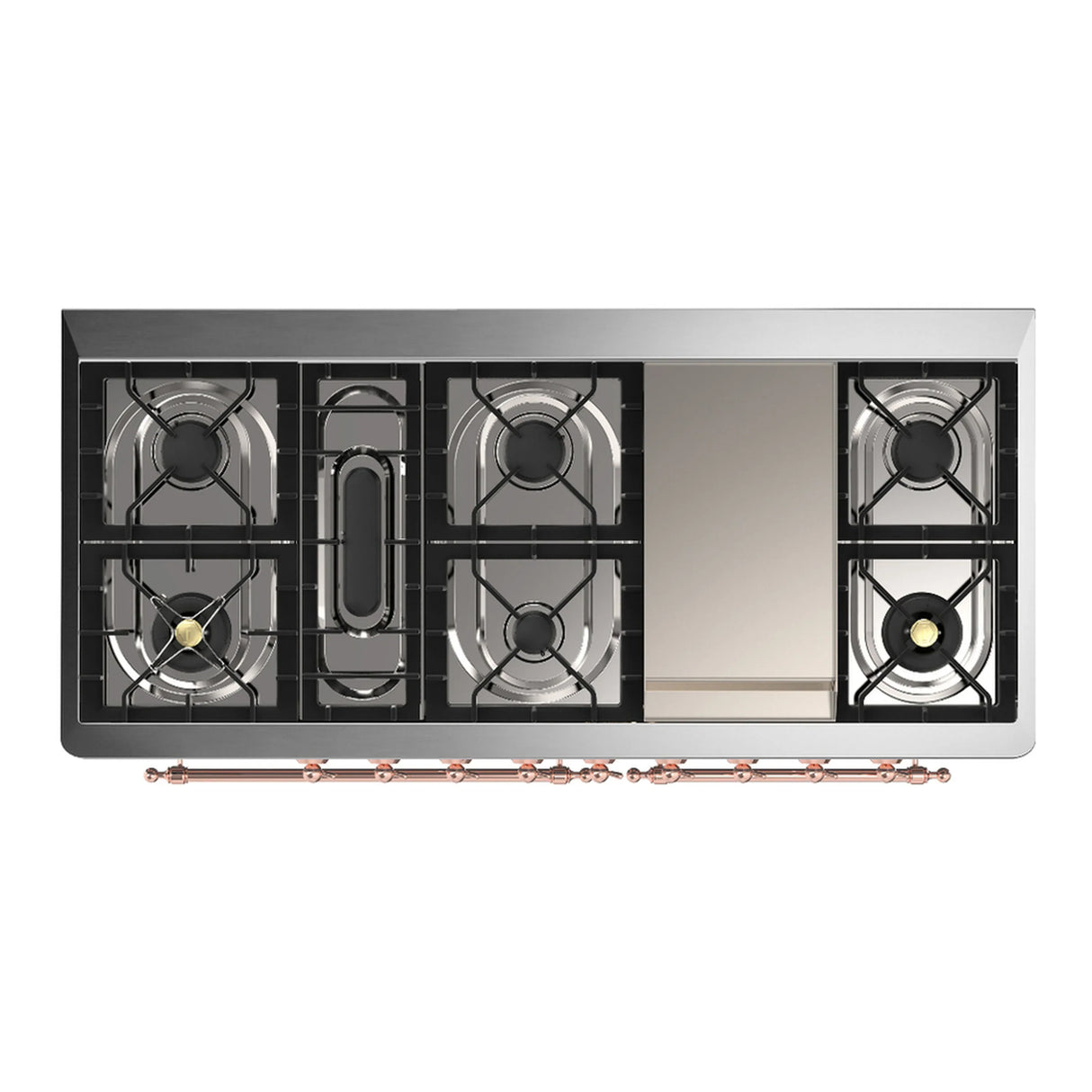 ILVE Majestic III 60-inch Dual Fuel Range with 7 Natural Gas Burner, Griddle and Triple Glass Door Electric Oven in Midnight Blue with Copper Trim (UM60FNR3MBP)