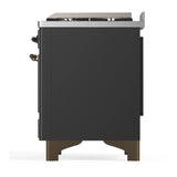 ILVE Majestic III 60-inch Dual Fuel Range with 7 Natural Gas Burner, Griddle and Triple Glass Door Electric Oven in Graphite Matte with Burnished Trim (UM60FNR3MGB)