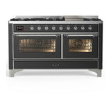 ILVE Majestic III 60-inch Dual Fuel Range with 5 Liquid Propane Burner, Griddle and Triple Glass Door Electric Oven in Graphite Matte with Chrome Trim (UM60FNR3MGCLP)