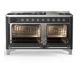 ILVE Majestic III 60-inch Dual Fuel Range with 7 Natural Gas Burner, Griddle and Triple Glass Door Electric Oven in Graphite Matte with Chrome Trim (UM60FNR3MGC)