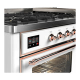 ILVE Majestic III 60-inch Dual Fuel Range with 7 Natural Gas Burner, Griddle and Triple Glass Door Electric Oven in White with Copper Trim (UM60FNR3WHP)