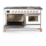 ILVE Majestic III 60-inch Dual Fuel Range with 7 Natural Gas Burner, Griddle and Triple Glass Door Electric Oven in White with Copper Trim (UM60FNR3WHP)