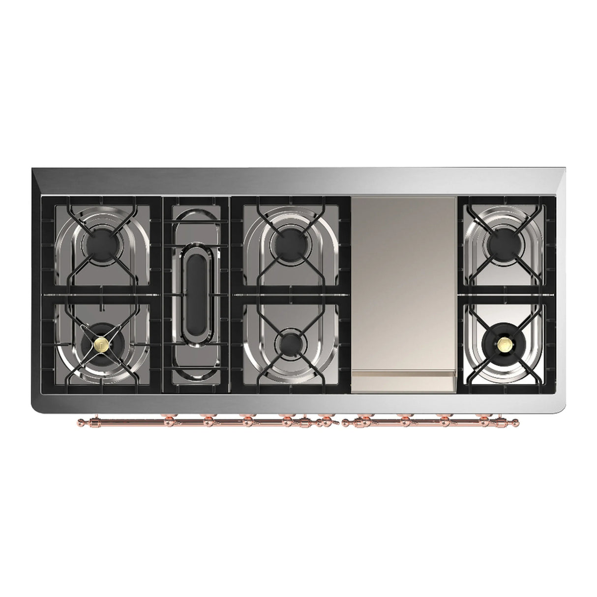 ILVE Majestic III 60-inch Dual Fuel Range with 7 Natural Gas Burner, Griddle and Triple Glass Door Electric Oven in White with Copper Trim (UM60FNR3WHP)