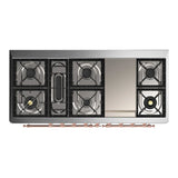 ILVE Majestic III 60-inch Dual Fuel Range with 7 Natural Gas Burner, Griddle and Triple Glass Door Electric Oven in White with Copper Trim (UM60FNR3WHP)